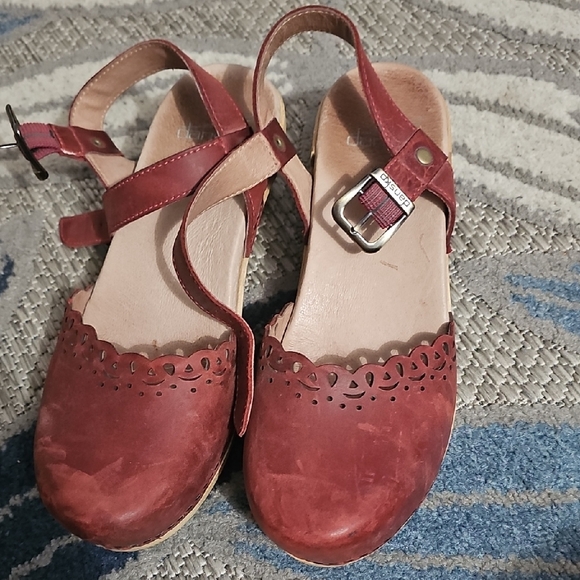 Dansko Burgundy Leather Mary Jane Heels with Ankle Strap - Picture 4 of 7